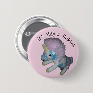 Macaron Rond 5 Cm Bouton - Magie de licorne sur rose