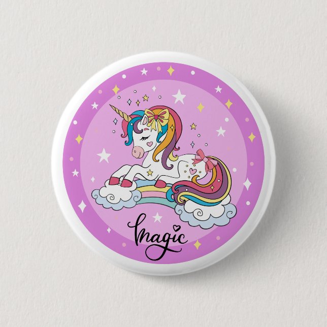 Macaron Rond 5 Cm Bouton magique Unicorn (Devant)
