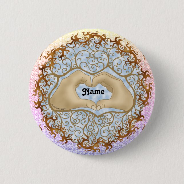 Macaron Rond 5 Cm Bouton Mains du coeur (Devant)