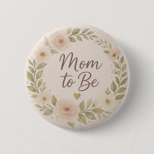 Macaron Rond 5 Cm Bouton Maman à Venir Floral Pastel Moderne