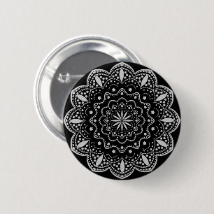 Macaron Rond 5 Cm Bouton Mandala   Noir et Gris