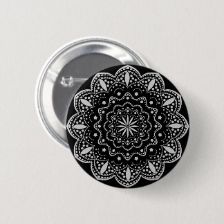 Macaron Rond 5 Cm Bouton Mandala | Noir et Gris