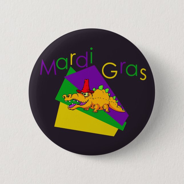 Macaron Rond 5 Cm Bouton Mardi Gras Gator (Devant)
