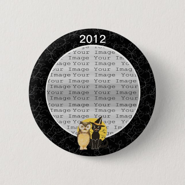 Macaron Rond 5 Cm Bouton Mariage d'Halloween Chat & Owl (Devant)