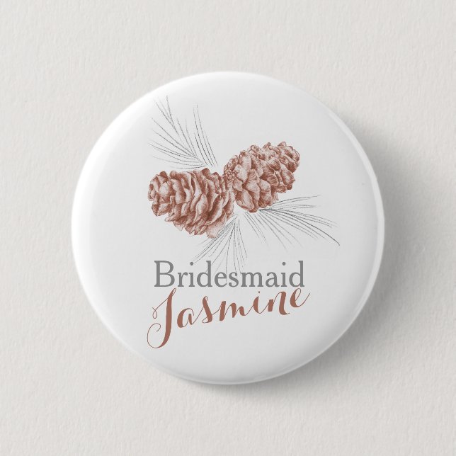 Macaron Rond 5 Cm Bouton mariage du cône de pin de Bridesmaid (Devant)