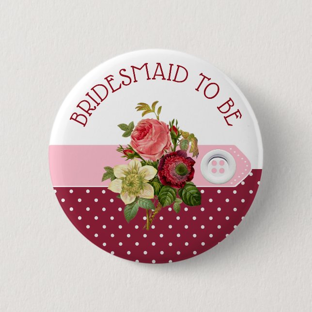 Macaron Rond 5 Cm Bouton Mariage Rose BRIDESMAID (Devant)