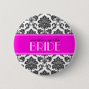 Macaron Rond 5 Cm Bouton Mère de la mariée Damask en rose chaud