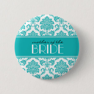 Macaron Rond 5 Cm Bouton Mère de la mariée Damask en Turquoise