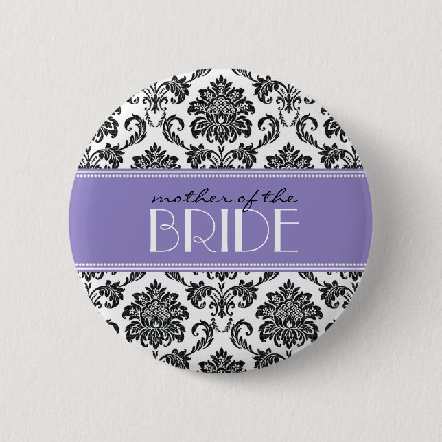 Macaron Rond 5 Cm Bouton Mère de la mariée Damask en violet (Devant)