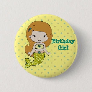 Macaron Rond 5 Cm Bouton Mermaid Thème "Fille d'anniversaire"