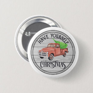 Macaron Rond 5 Cm Bouton Merry Little Christmas Red Truck