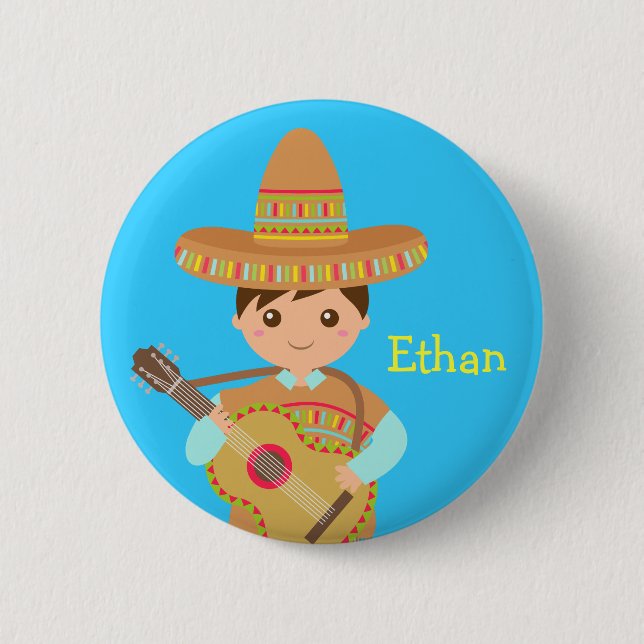Macaron Rond 5 Cm Bouton mexicain de fiesta de guitare de casquette (Devant)