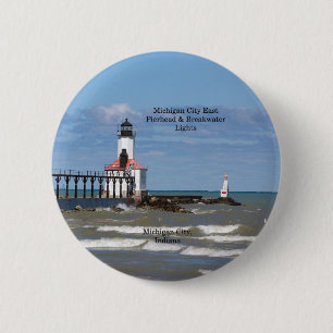 Macaron Rond 5 Cm Bouton Michigan City East Pier & Bkw Lights