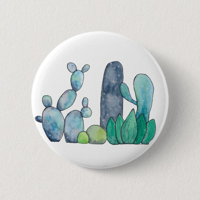 Macaron Rond 5 Cm Bouton mignon de cactus d'aquarelle (Devant)