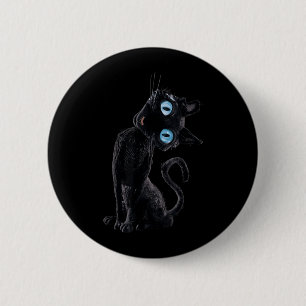 Macaron Rond 5 Cm Bouton Mignon de Chat Noir Paresseux Mème Yeux Amo