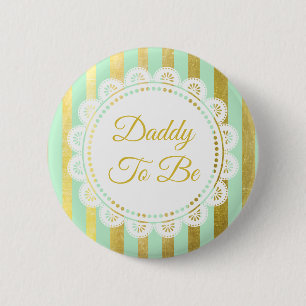 Macaron Rond 5 Cm Bouton Mint Green et Gold Striped Daddy to Be