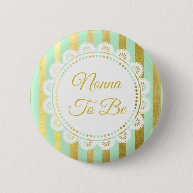 Macaron Rond 5 Cm Bouton Mint Green et Gold Striped Nonna to Be (Devant)