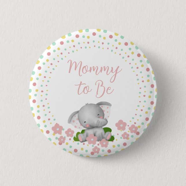 Macaron Rond 5 Cm Bouton Mommy to Be Baby shower - Eléphant rose (Devant)