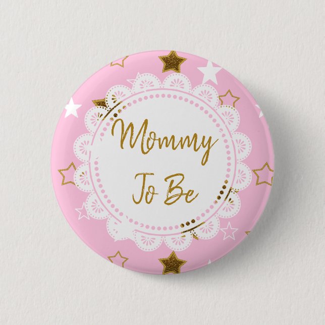 Macaron Rond 5 Cm Bouton Mommy to be Pink and Gold Stars (Devant)