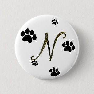 Macaron Rond 5 Cm Bouton Monogramme Empreinte de patte