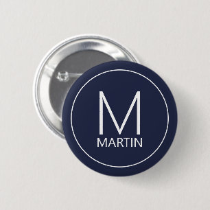 Macaron Rond 5 Cm Bouton Monogramme et nom personnalisé moderne