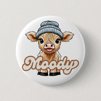 Macaron Rond 5 Cm Bouton Moody Highland Cow