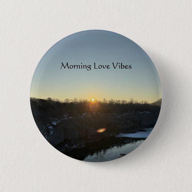 Macaron Rond 5 Cm Bouton "Morning Love Vibes" (Devant)