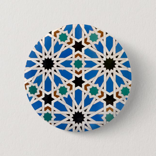 Macaron Rond 5 Cm Bouton Mosaïque bleu marocain (Devant)