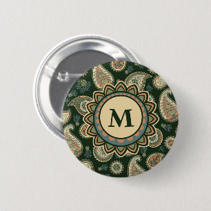 Macaron Rond 5 Cm Bouton Motif Cypress Paisley