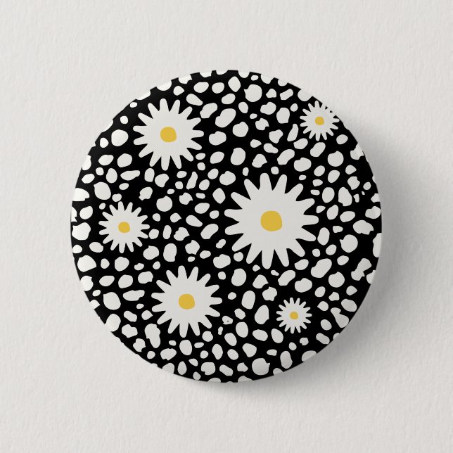 Macaron Rond 5 Cm Bouton Motif floral noir (Devant)