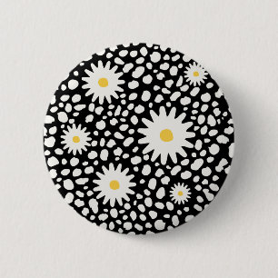 Macaron Rond 5 Cm Bouton Motif floral noir