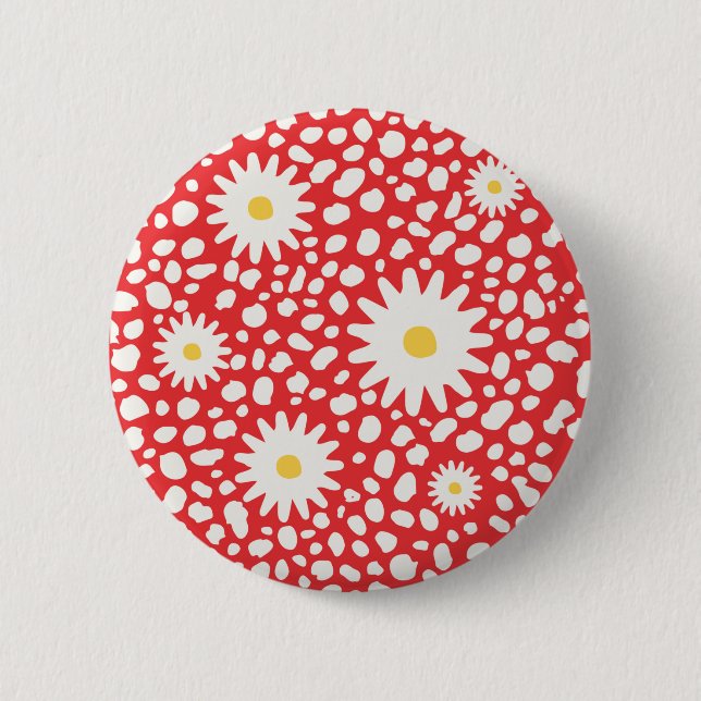 Macaron Rond 5 Cm Bouton Motif rouge floral (Devant)