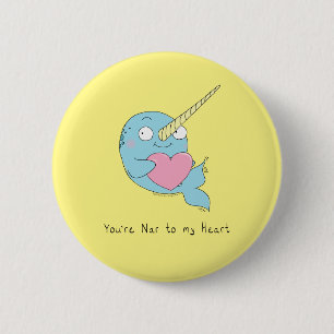 Macaron Rond 5 Cm Bouton Narwhal Câlin Coeur Saint Valentin