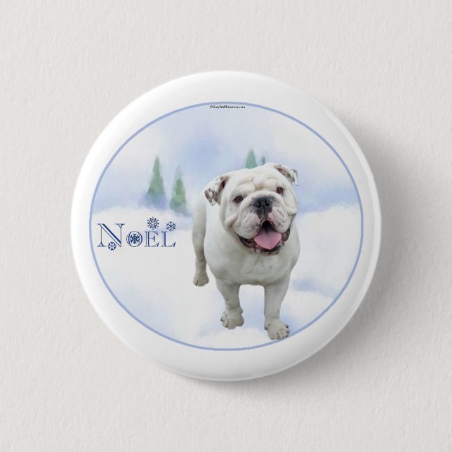 Macaron Rond 5 Cm Bouton Noel Bulldog (Devant)