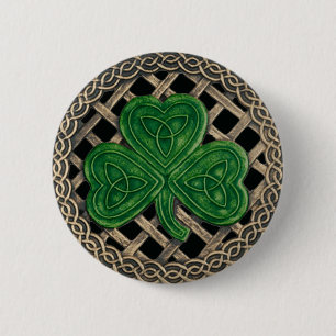 Macaron Rond 5 Cm Bouton Noeud shamrock et celtique Noir