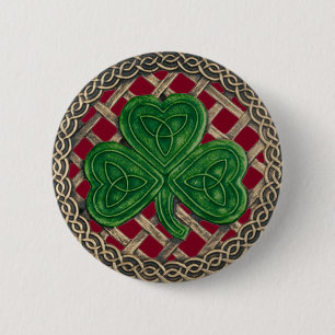 Macaron Rond 5 Cm Bouton Noeuds shamrock Et Celtique Rouge