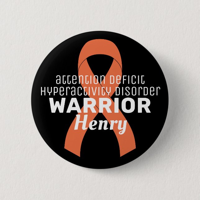Macaron Rond 5 Cm Bouton noir ADHD Warrior Ribbon (Devant)