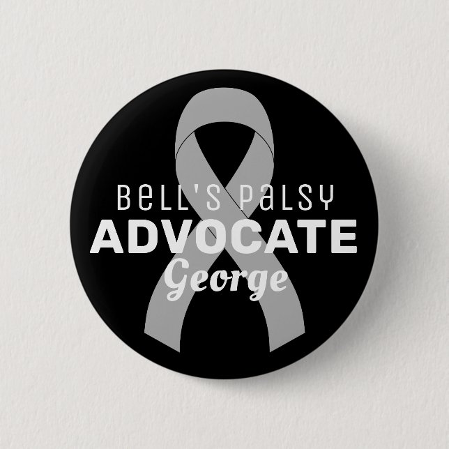 Macaron Rond 5 Cm Bouton noir de ruban de Bell Palsy Advocate (Devant)