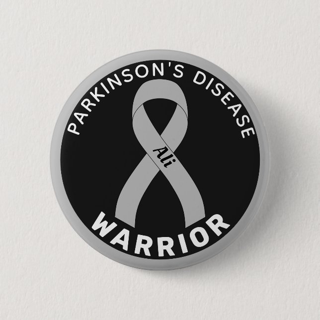 Macaron Rond 5 Cm Bouton noir du guerrier de la maladie de Parkinson (Devant)