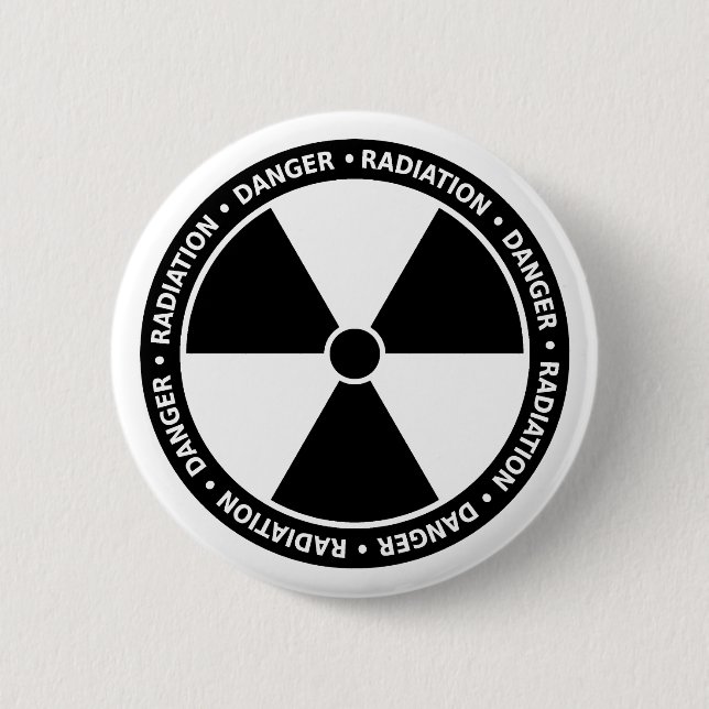 Macaron Rond 5 Cm Bouton noir et blanc de symbole de rayonnement (Devant)