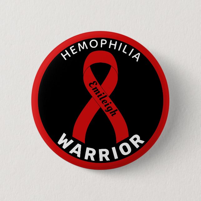 Macaron Rond 5 Cm Bouton noir Hemophilia Warrior Ribbon (Devant)