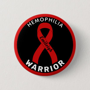 Macaron Rond 5 Cm Bouton noir Hemophilia Warrior Ribbon