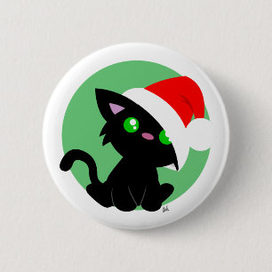 Macaron Rond 5 Cm Bouton Noir Kitty de Noël