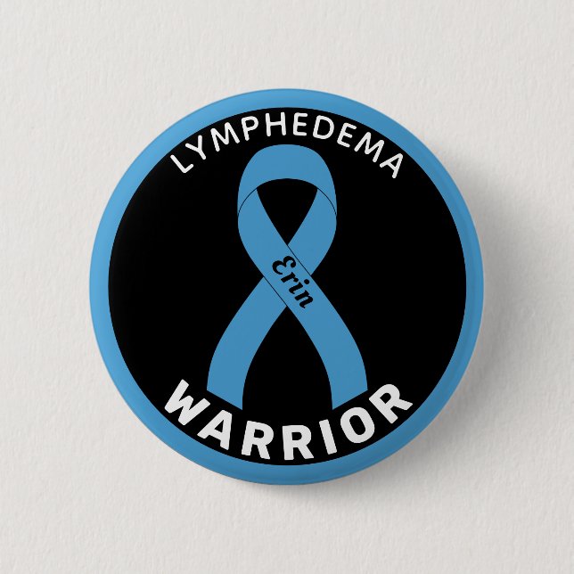 Macaron Rond 5 Cm Bouton noir Lymphedema Warrior Ribbon (Devant)