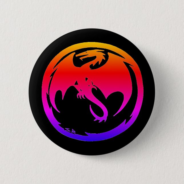 Macaron Rond 5 Cm Bouton noir Neon Dragon (Devant)