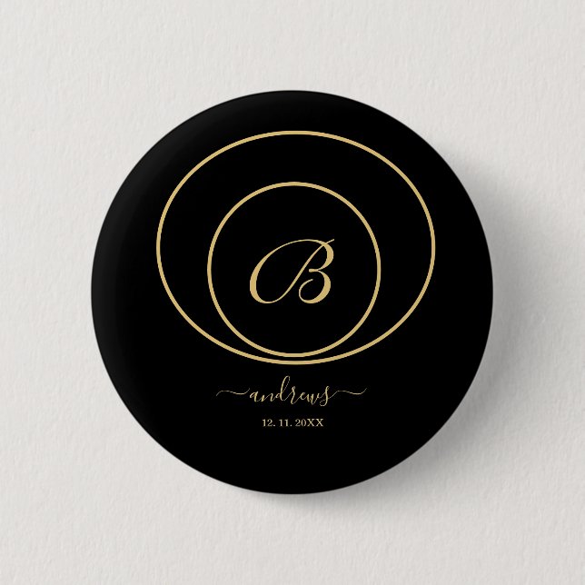 Macaron Rond 5 Cm Bouton noir or personnalisé (Devant)