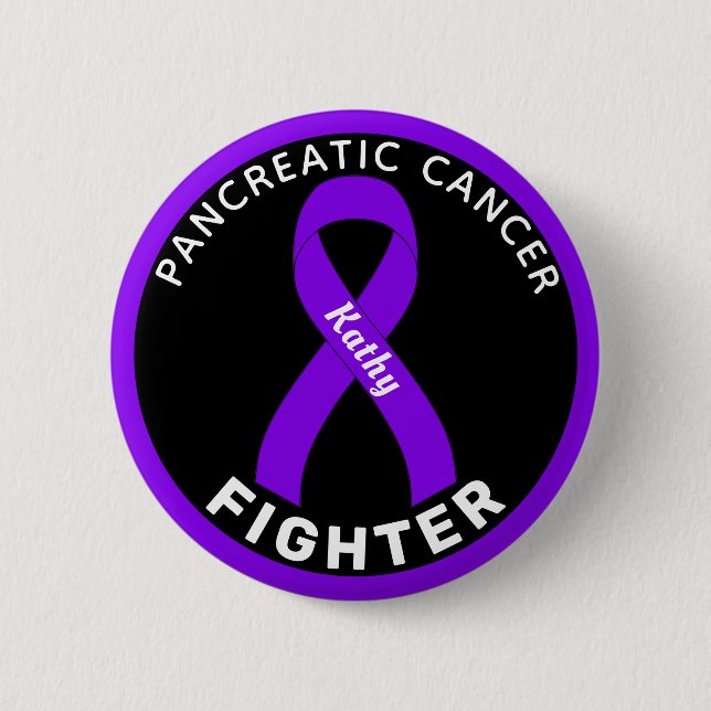 Macaron Rond 5 Cm Bouton noir pour Lutte contre le cancer pancréatiq (Devant)
