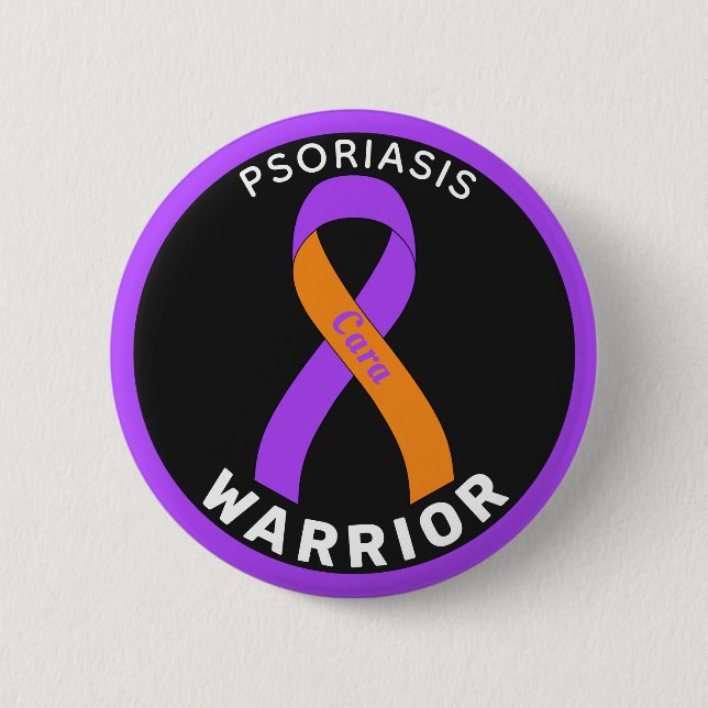 Macaron Rond 5 Cm Bouton noir Psoriasis Warrior Ribbon (Devant)