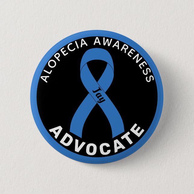 Macaron Rond 5 Cm Bouton noir ruban Alopecia Awareness Advocate (Devant)