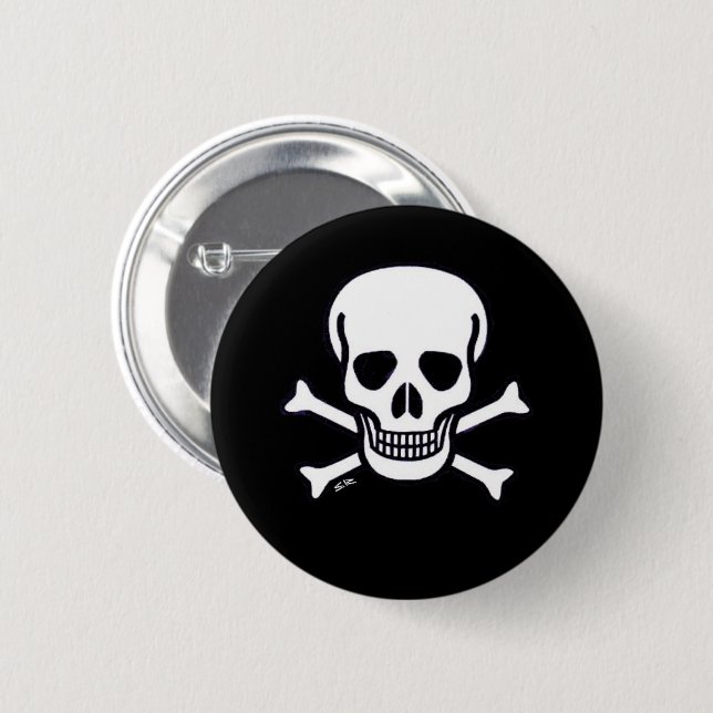 Macaron Rond 5 Cm Bouton noir Skull n Bones (Devant & derrière)